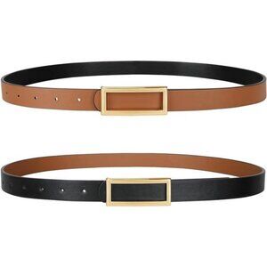 Womens Skinny Reversible Belt Thin Waist Belt Dresses Jeans Pants Gold Buckle